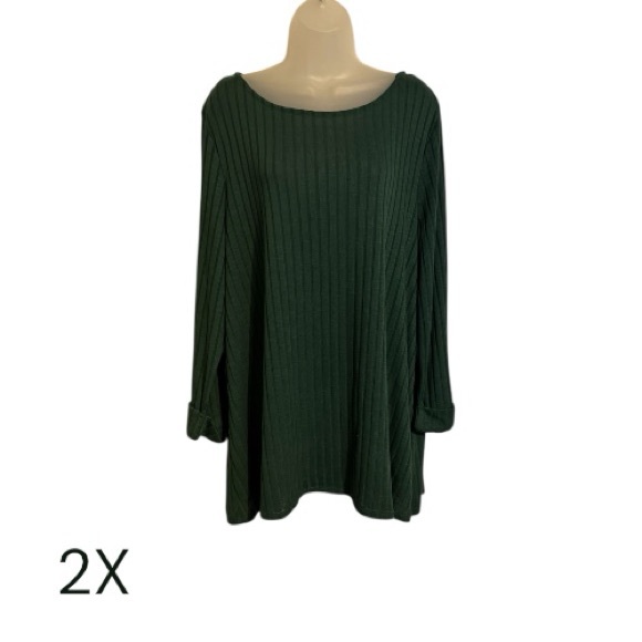 Kim Rogers Sweaters - Kim Rogers Green Ribbed Crew Neck Sweater PLUS 2X #E